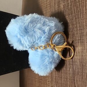 Light Blue Faux Fur Heart Shaped Keychain Plush Soft Accent NEW Ladies Home Auto